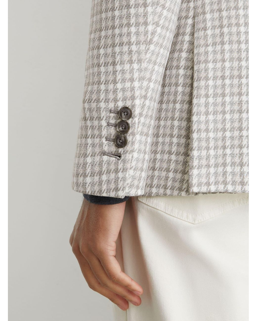 Reiss White Canty - Soft Grey Houndstooth Single-breasted Blazer Tailored-fit, Us 42 for men