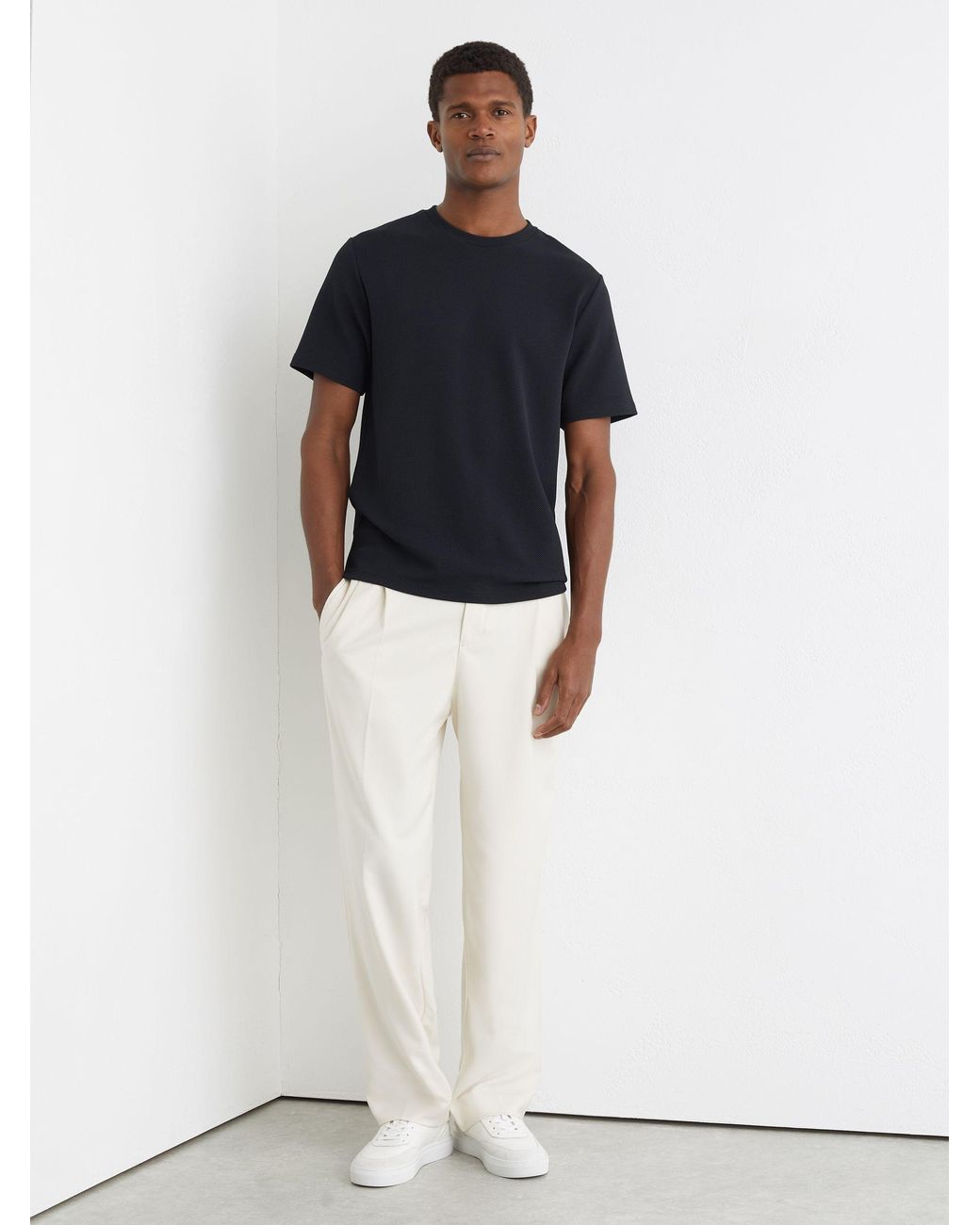 Reiss Blue Jack - Navy Textured Crew-neck Modern-fit T-shirt, S for men