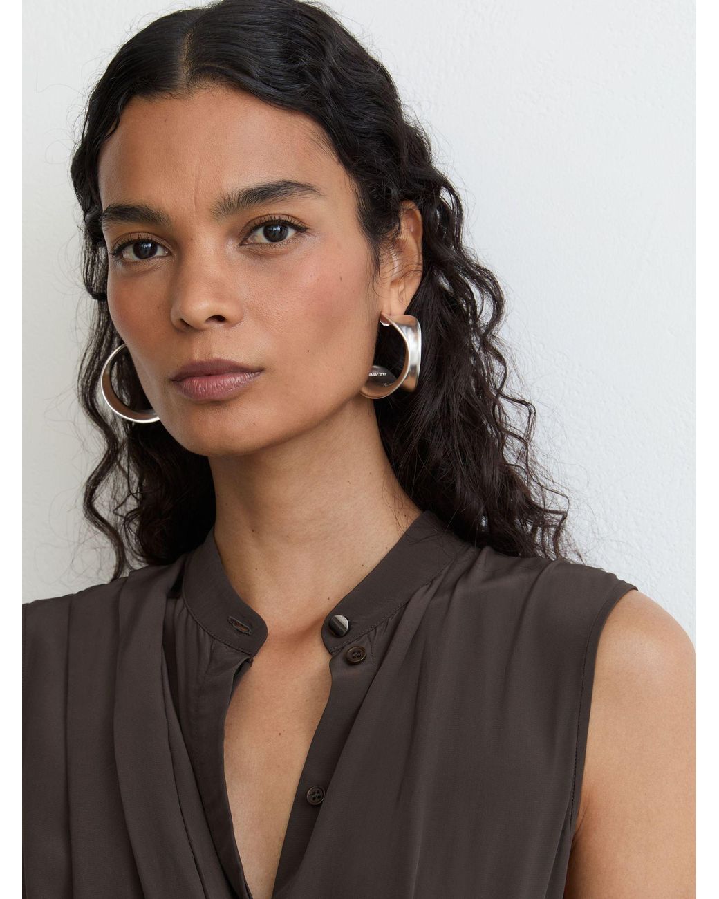 Reiss White Drape-Detail Band-Collar Midi Dress