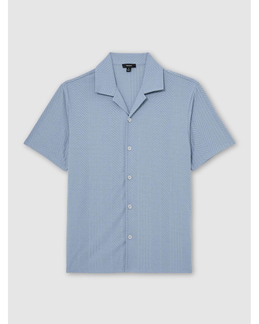 Reiss Blue Jacquard Cuban-Collar Shirt for men