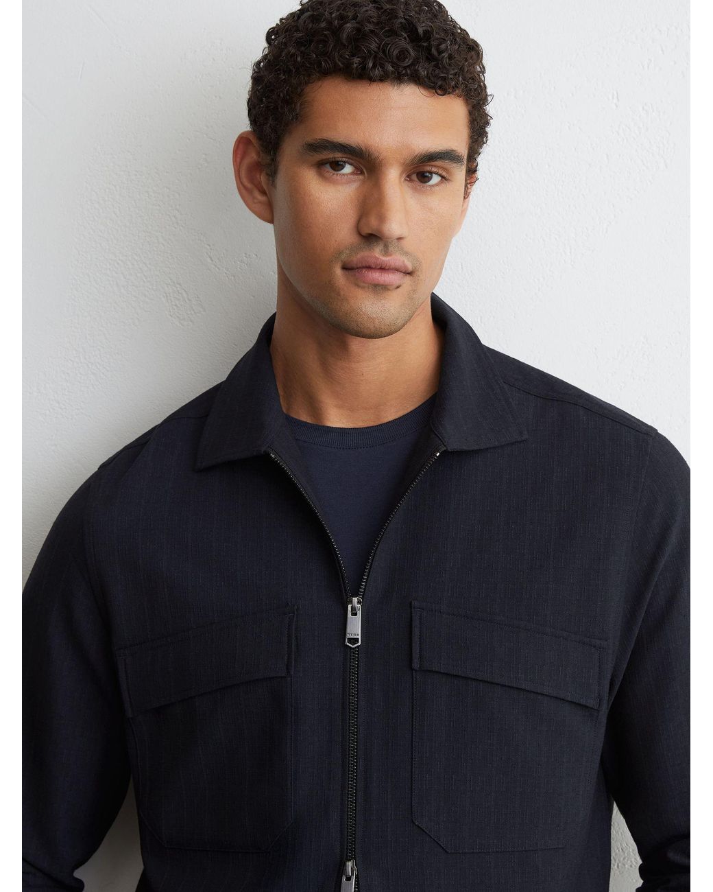 Reiss Blue Sidney Stripe Zip-Through Overshirt for men