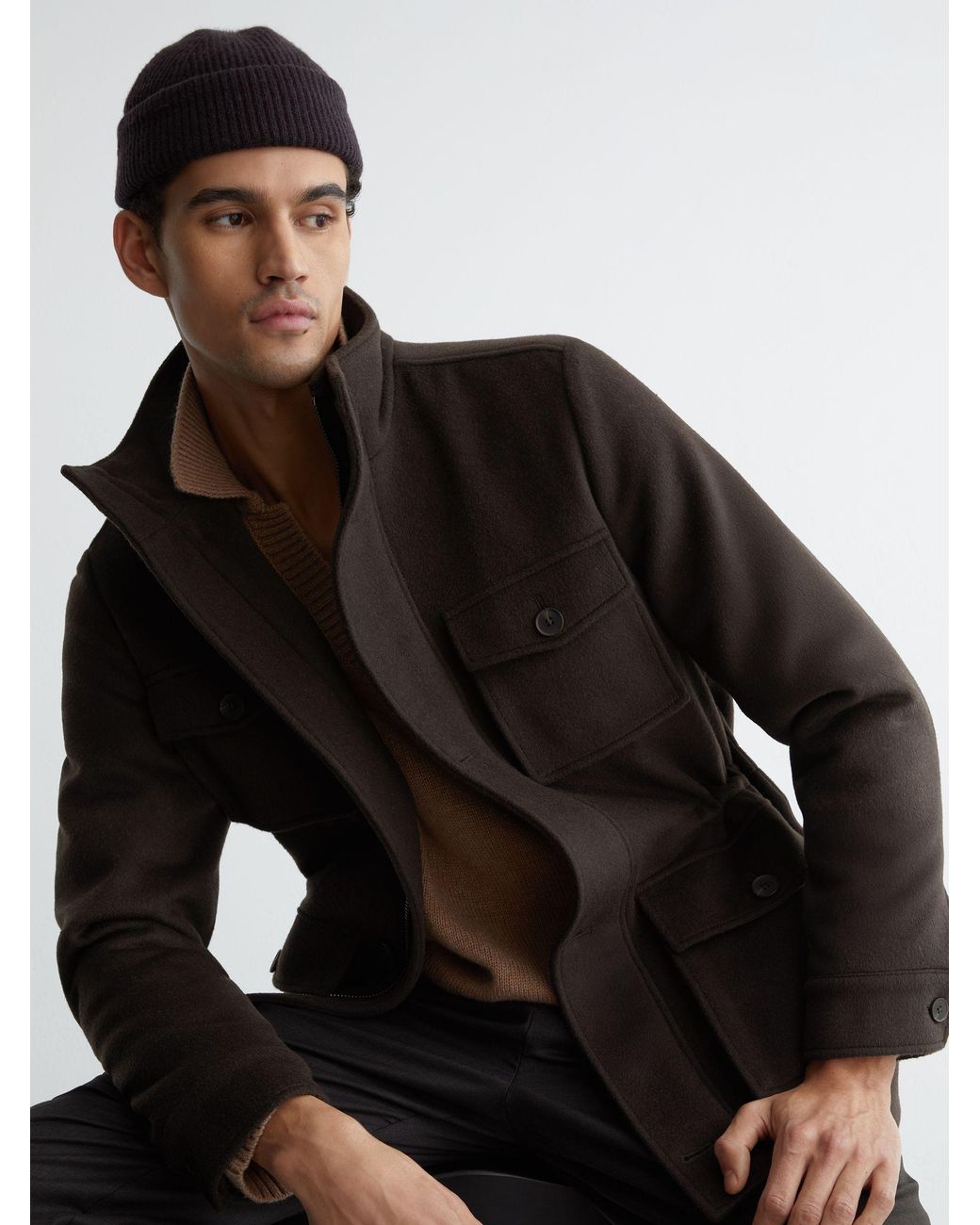 Reiss Black Wool-Blend Four-Pocket Jacket for men