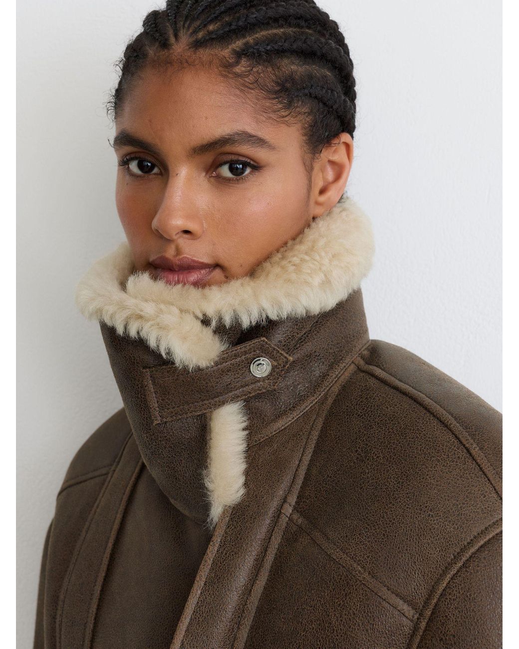 Reiss Brown Shearling Aviator Jacket