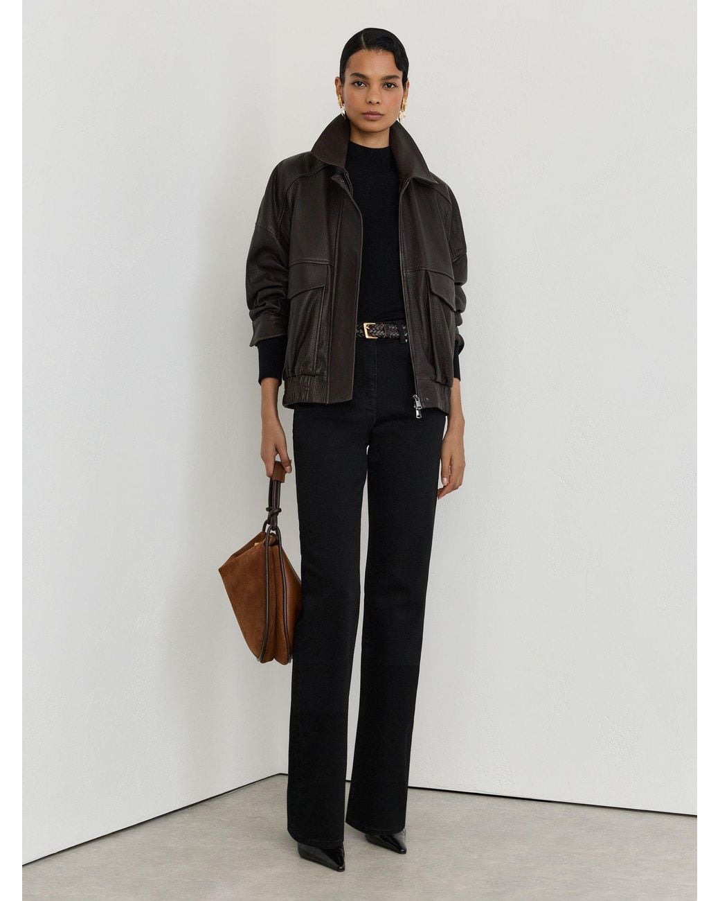 Reiss Black High-Rise Bootcut Jeans