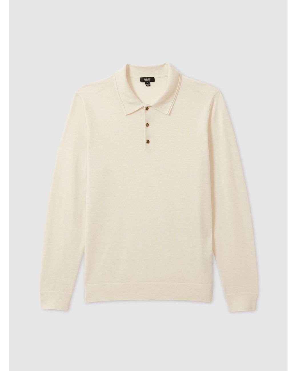 Reiss Snow Merino Wool Long-Sleeve Polo Shirt in Natural for Men | Lyst