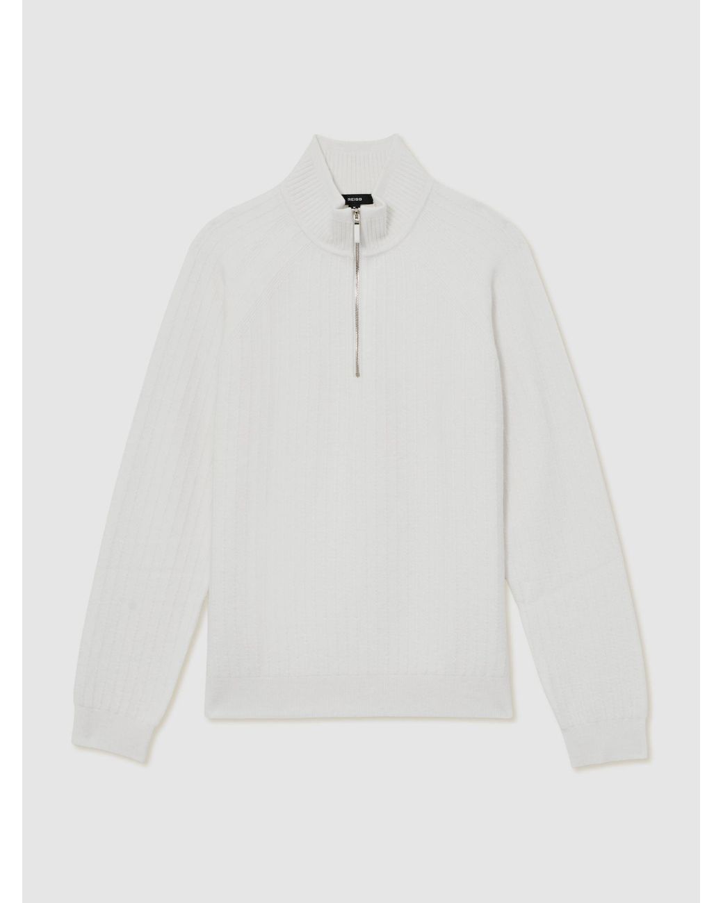 Reiss White Textured-Knit Half-Zip Jumper With Wool for men