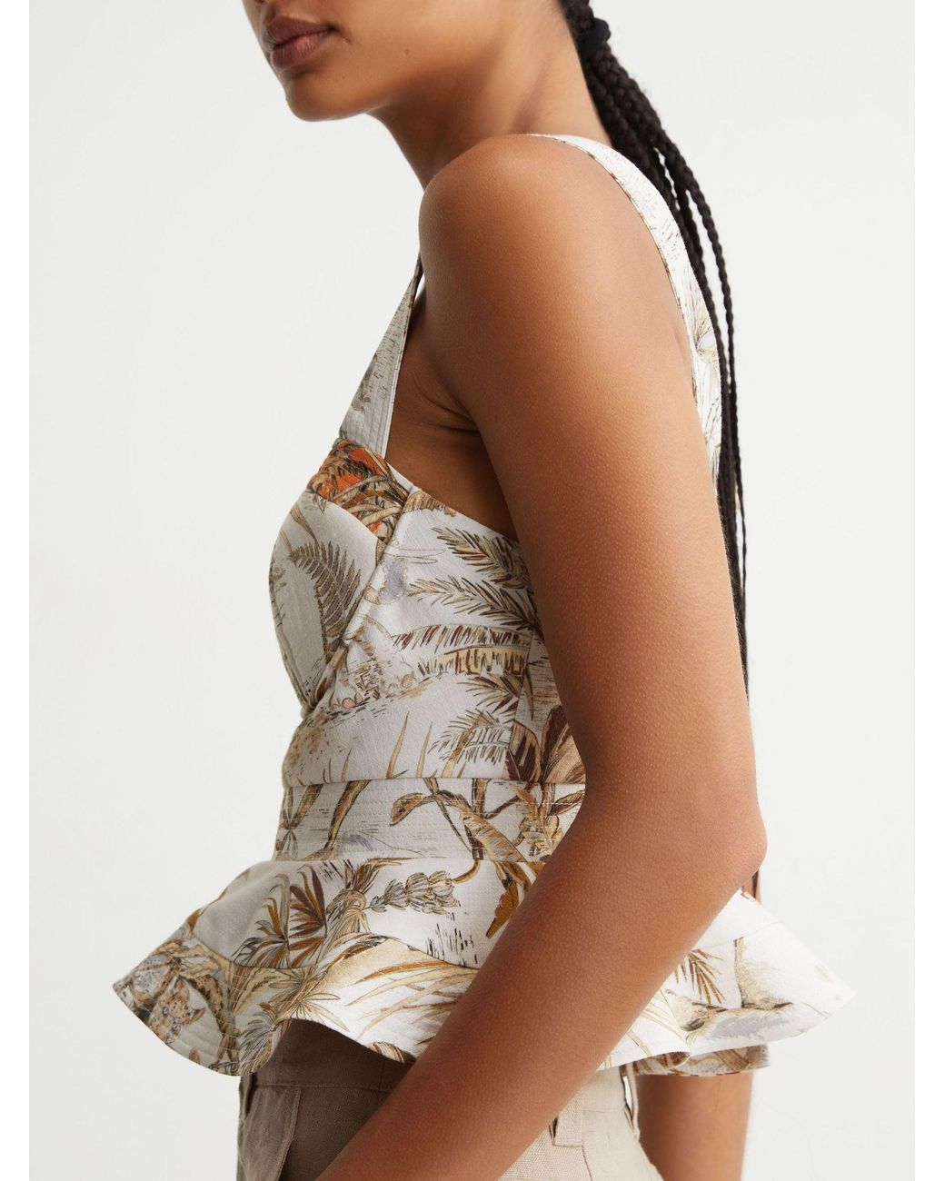 Reiss Natural Cotton Safari Print Bustier Top