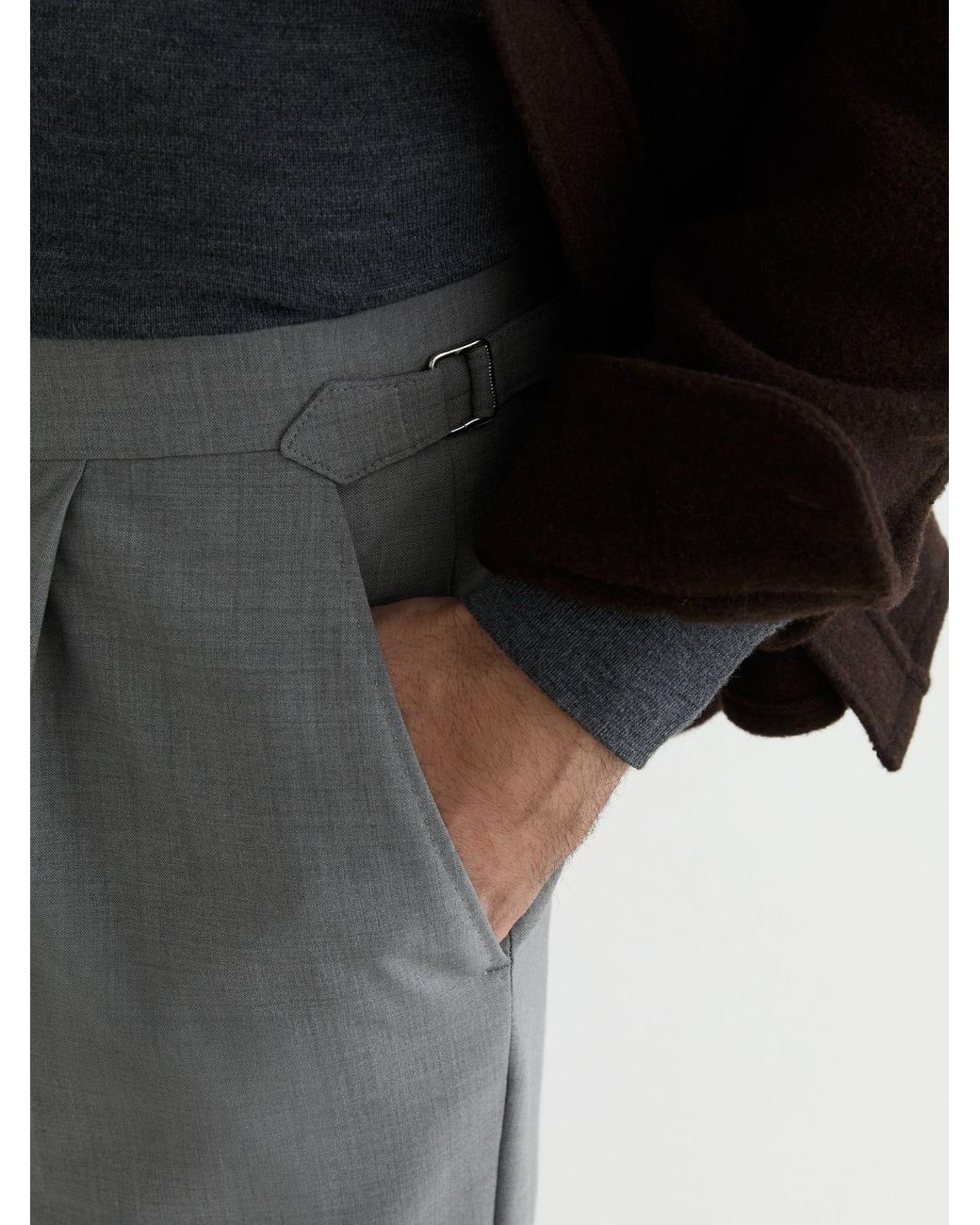 Reiss Gray Adjuster - Light Grey Promise Adjuster Tailored-fit Side-adjuster Suit Trousers Wool-blend, 32w X 31l (uk 32 R) for men