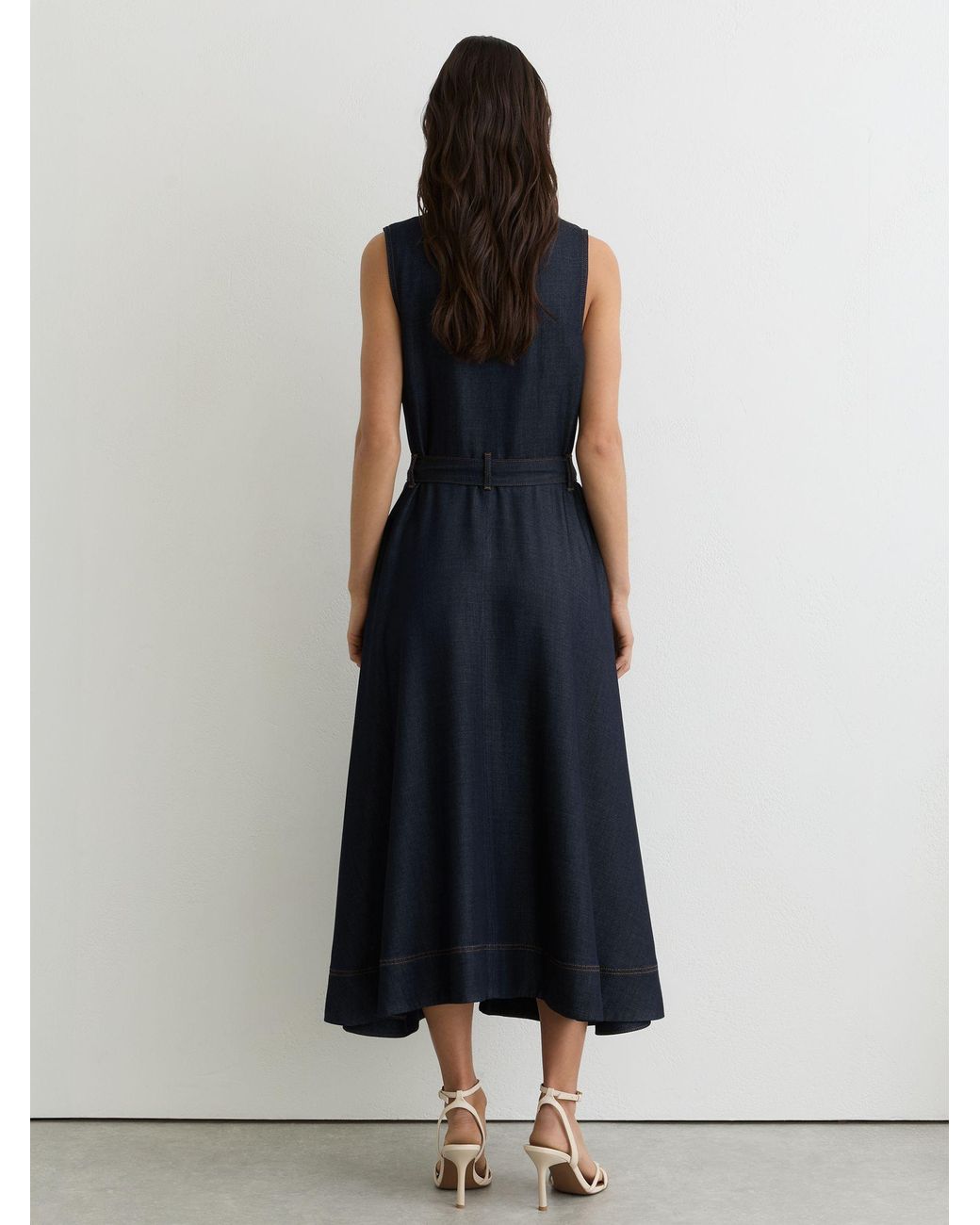 Reiss Remi - Indigo Blue Button-front Belted Denim Midi Dress, Us 2