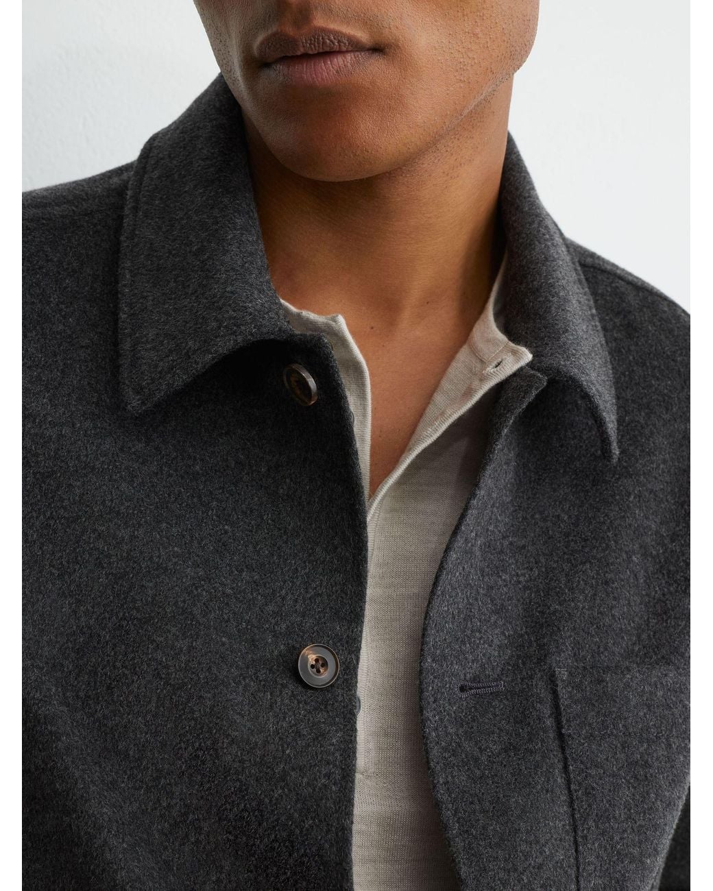 Reiss Gray Collin - Charcoal Grey Brushed Wool-blend Patch-pocket Overshirt, L for men