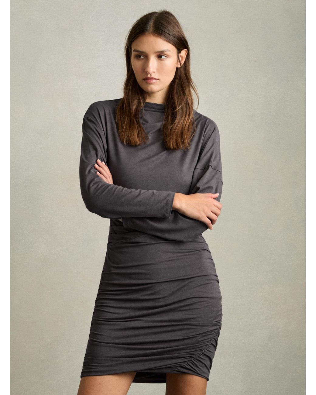 Reiss Black Ruched Mini Dress