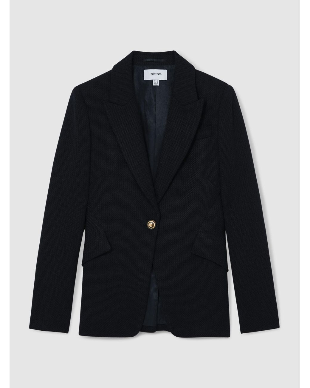 Reiss Blue Single-Breasted Textured Blazer Wool-Blend