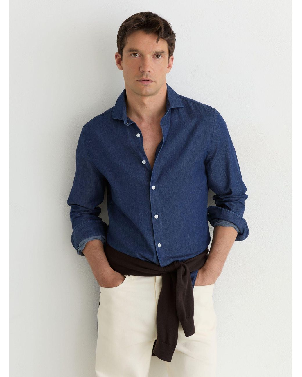 Reiss Blue Chambray Long-Sleeve Slim-Fit Shirt for men