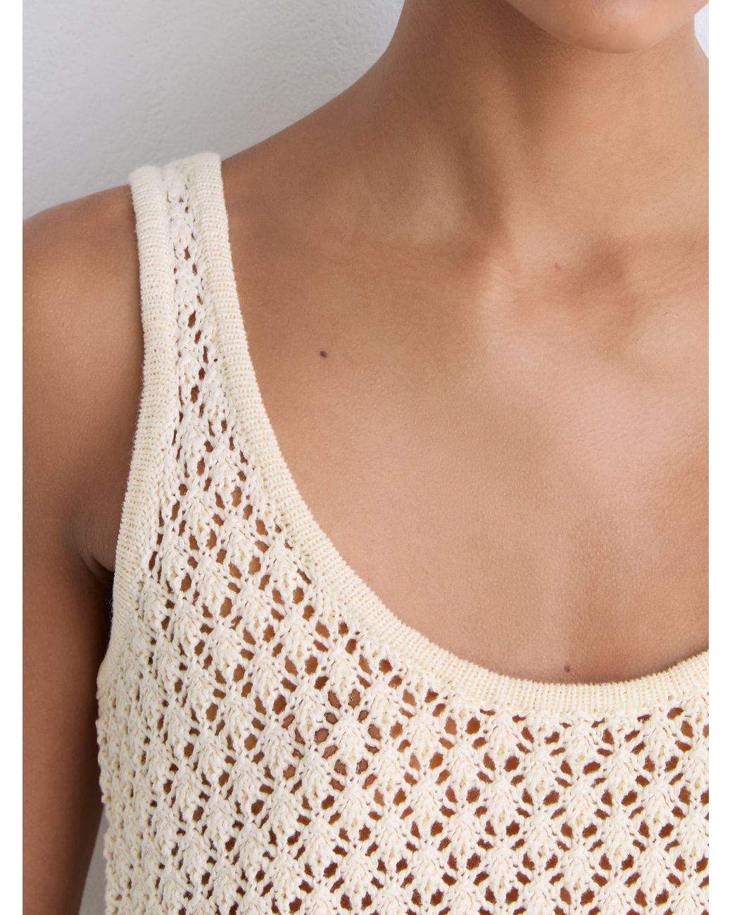 Reiss Natural Colette - Ivory Linen Open-stitch Knitted Vest, S (us 4-6)