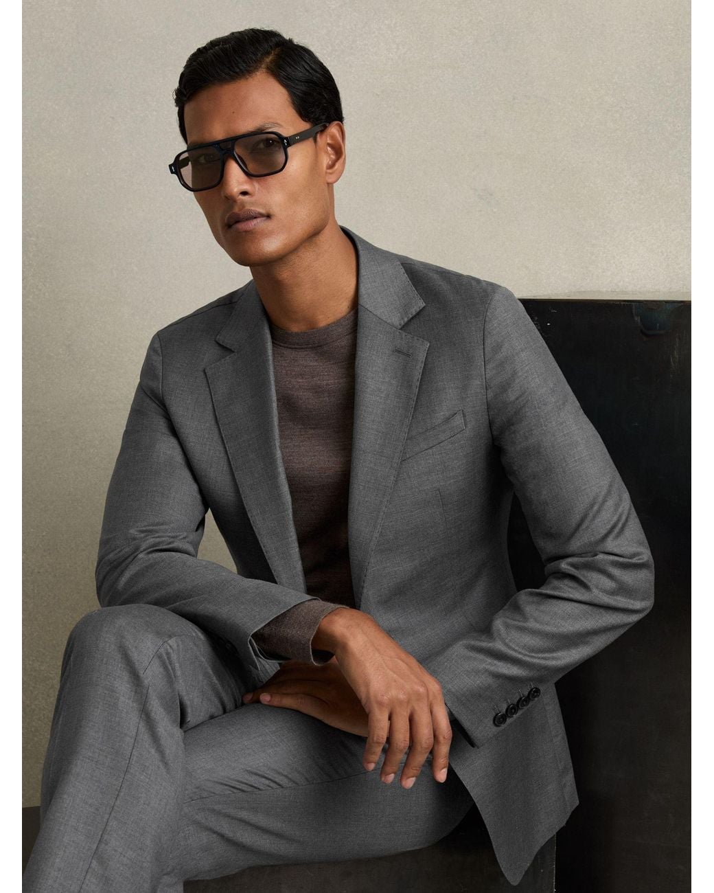 Reiss Gray Slim-Fit Single Breasted Wool Suit Jacket for men