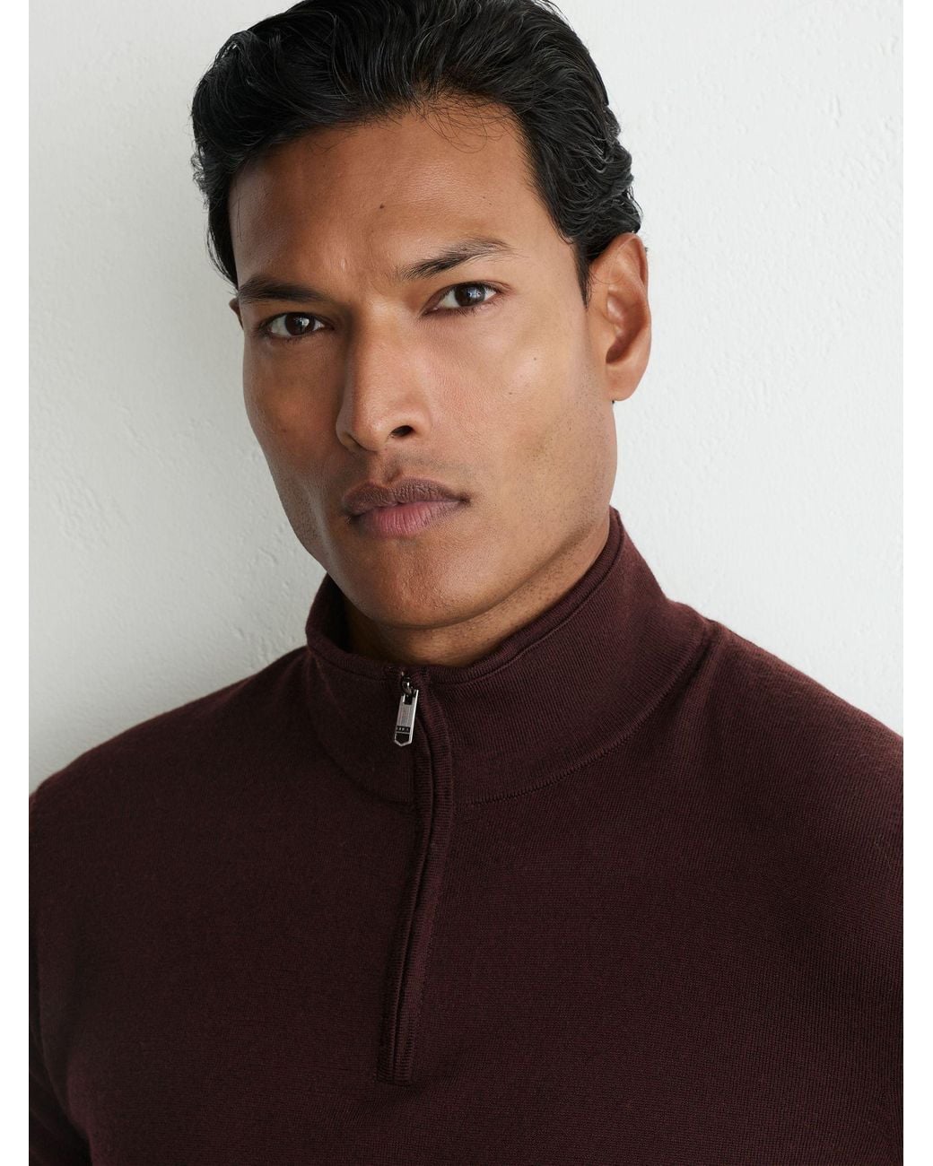 Reiss Brown Merino Wool Half-Zip Jumper for men