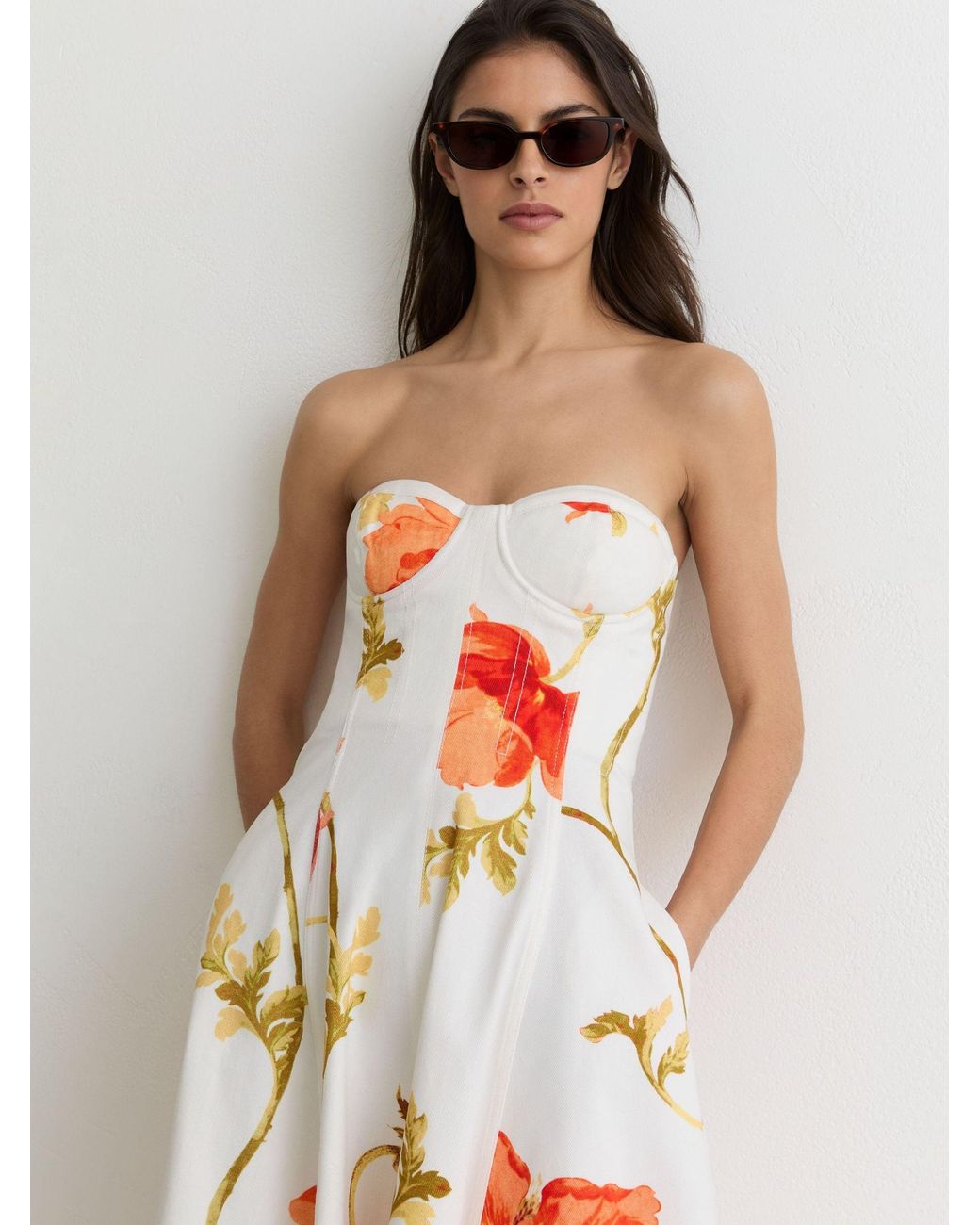 Reiss White Penelope Floral-Print Cotton Midi Dress