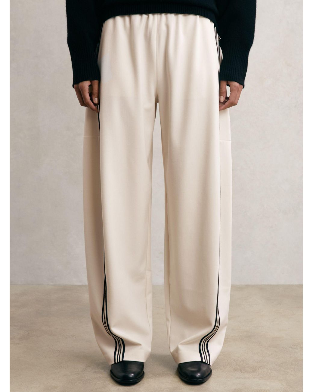 Reiss Natural Barrel-Leg Side-Stripe Trousers