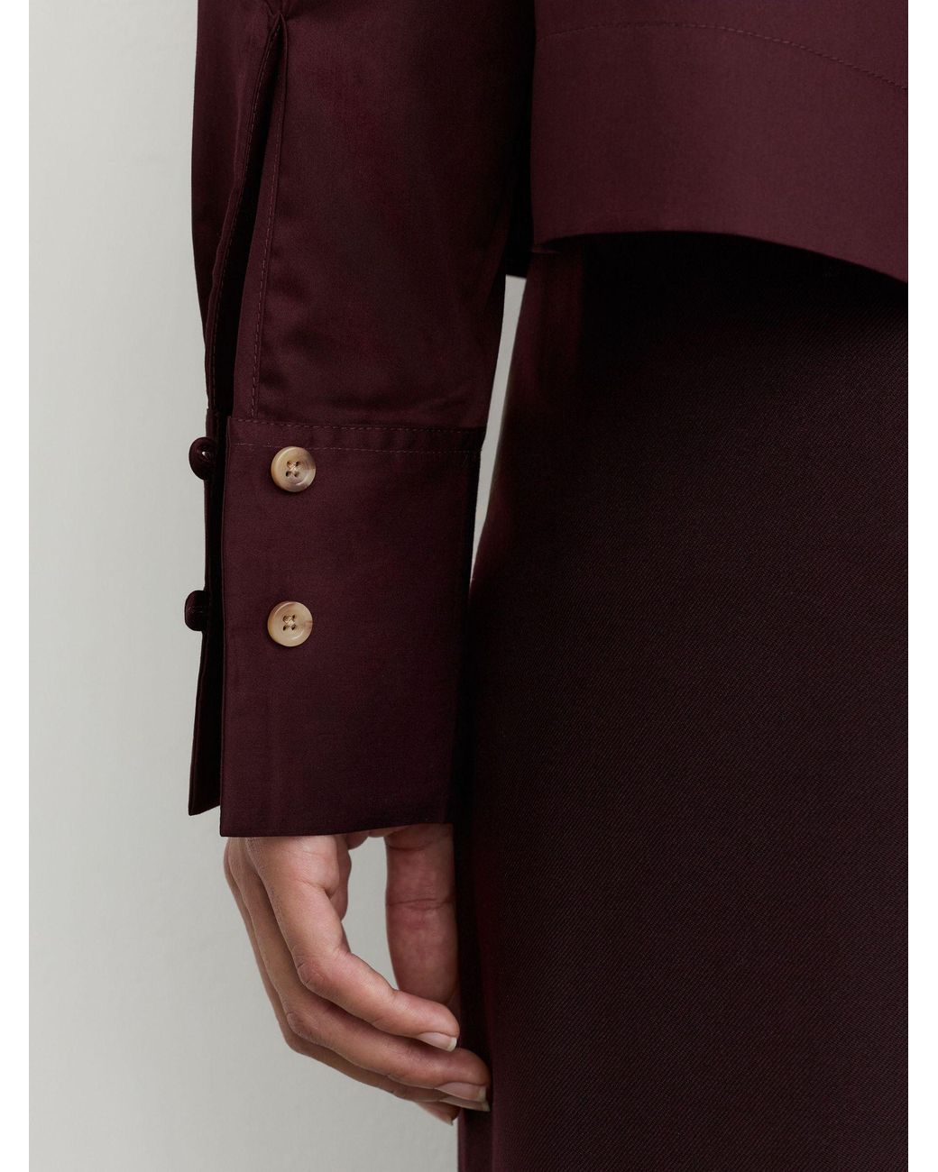 Reiss Red Cotton Cropped Long-Sleeve Shirt