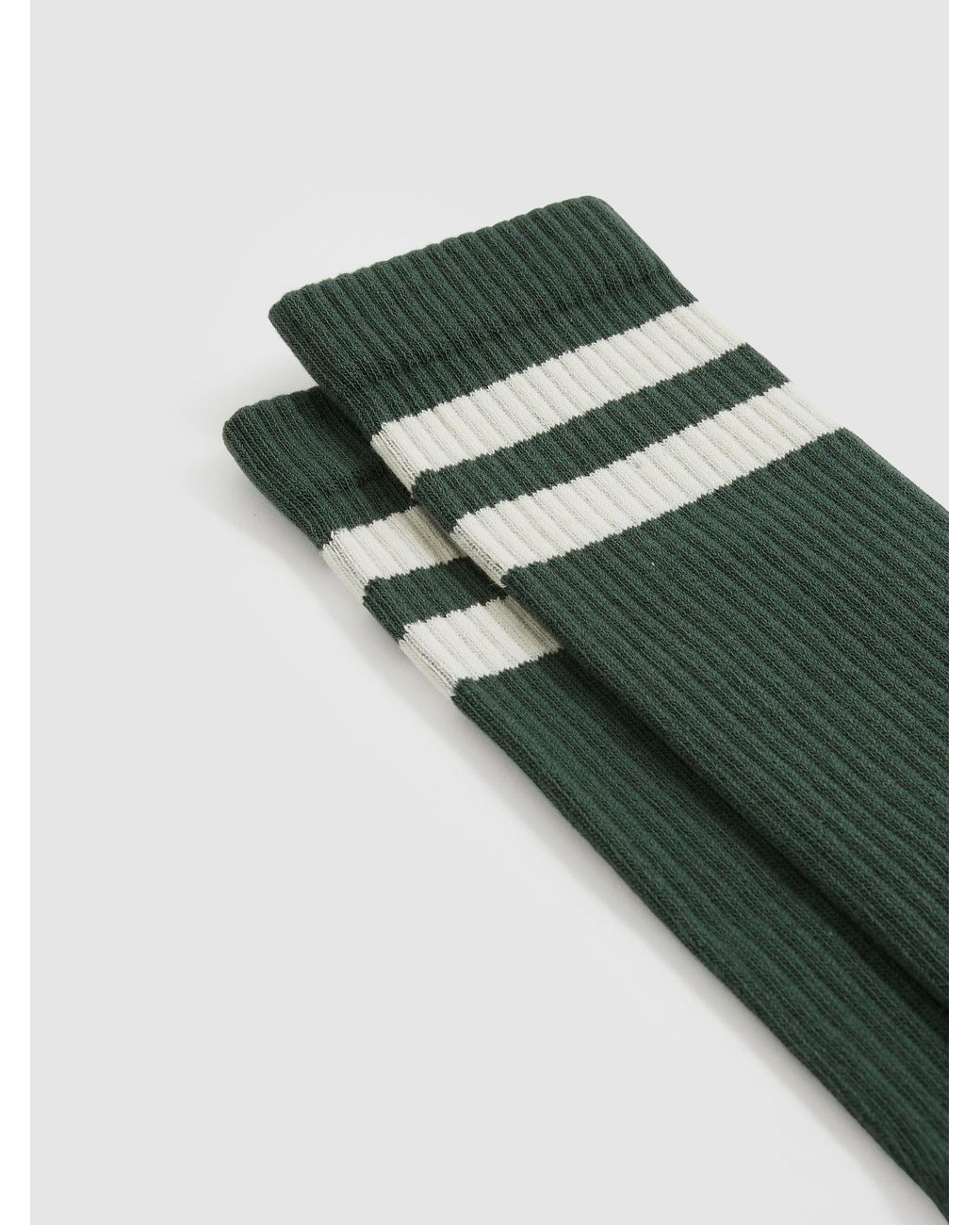 Reiss Green Pine & Ecru Cotton-Blend Double-Stripe Socks, M & L for men