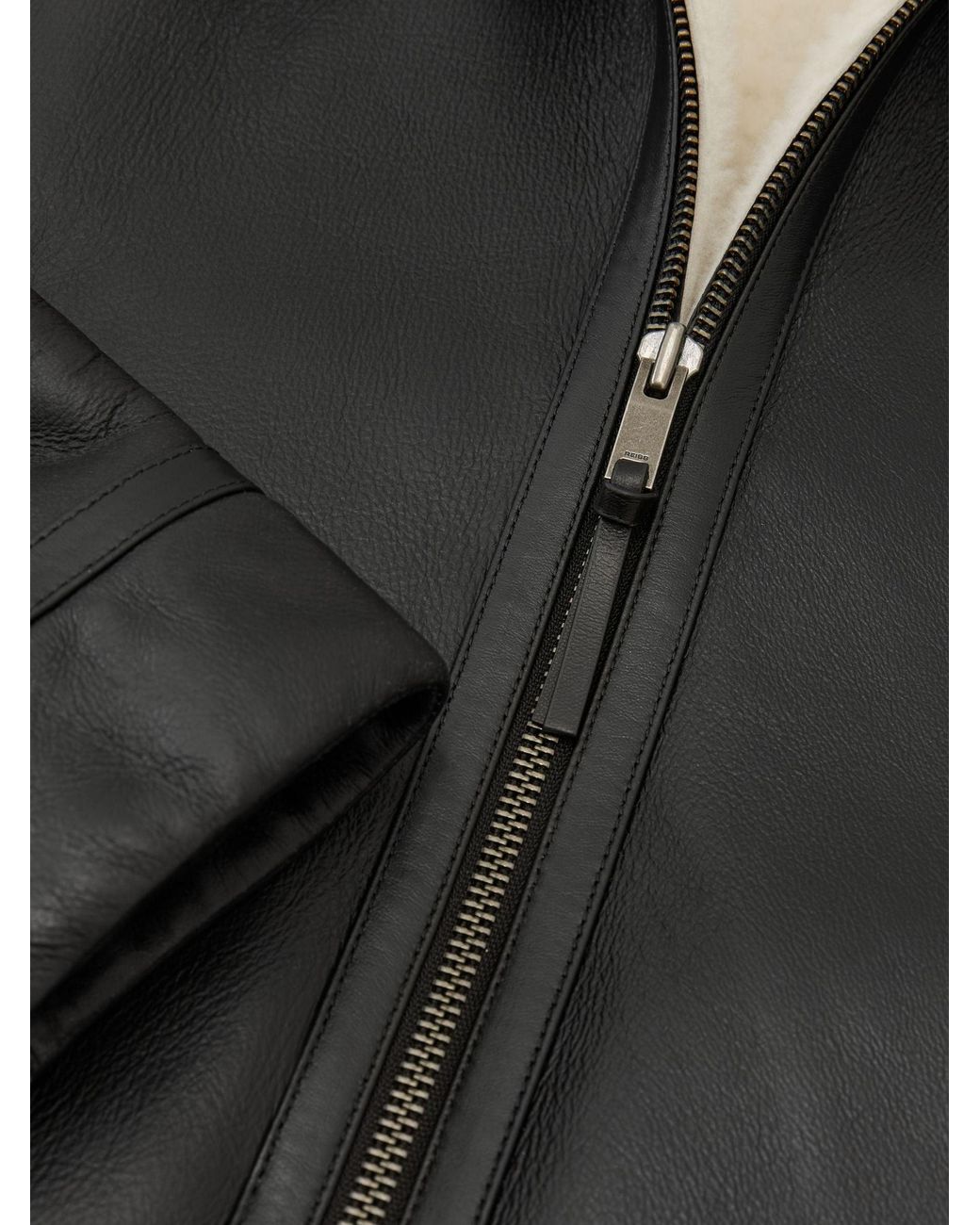 Reiss Black Leather Shearling-Lined Jacket for men
