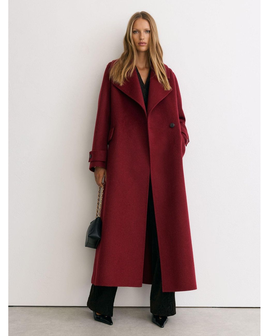 Reiss Red Wool-Blend Blindseam Long Coat