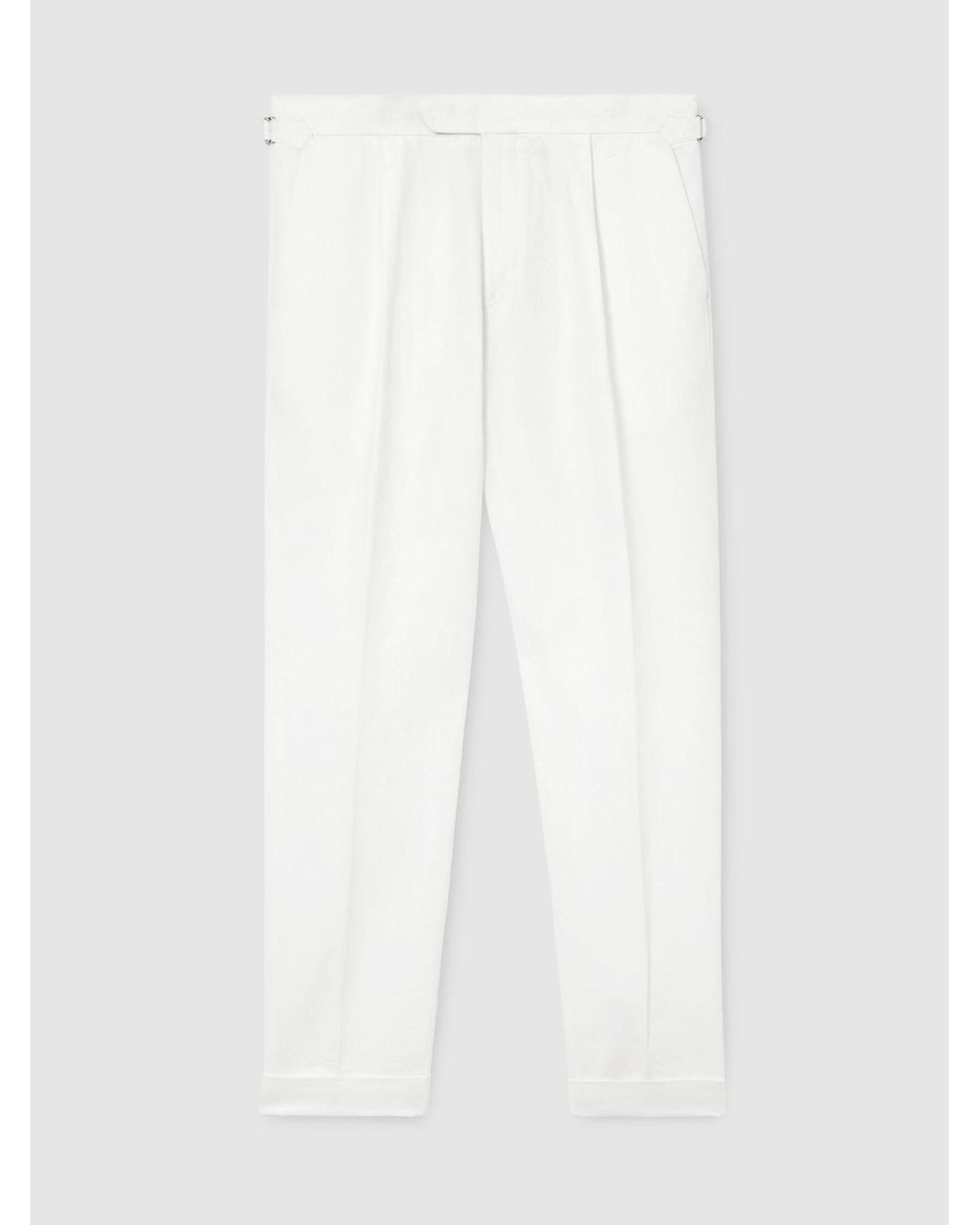 Reiss White Linen-Blend Side-Adjuster Tapered Trousers for men