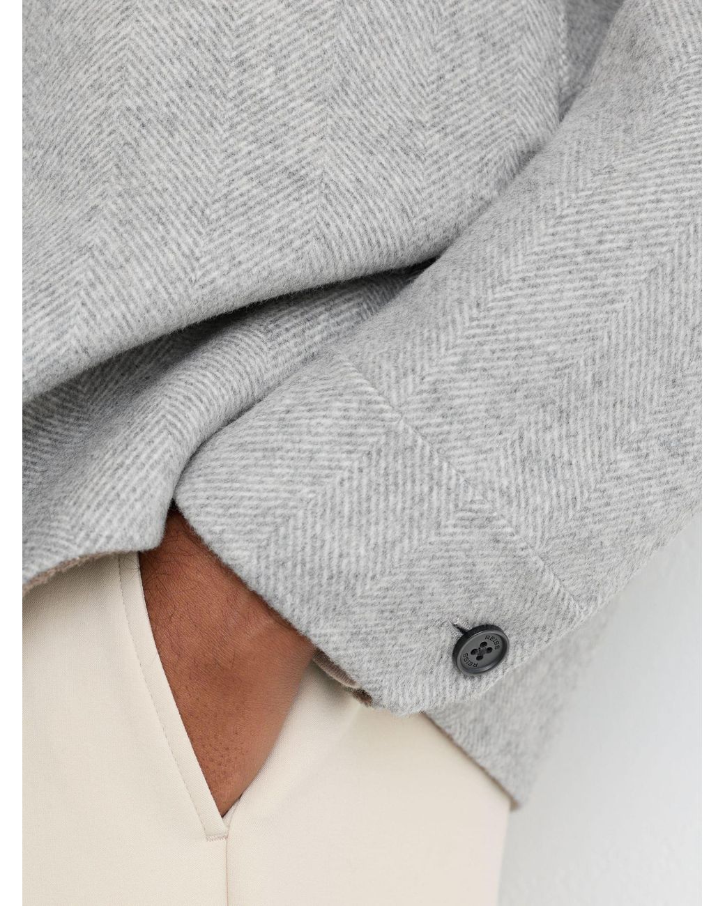 Reiss Gray Soft Gano Wool-Blend Herringbone Blind-Seam Overshirt for men