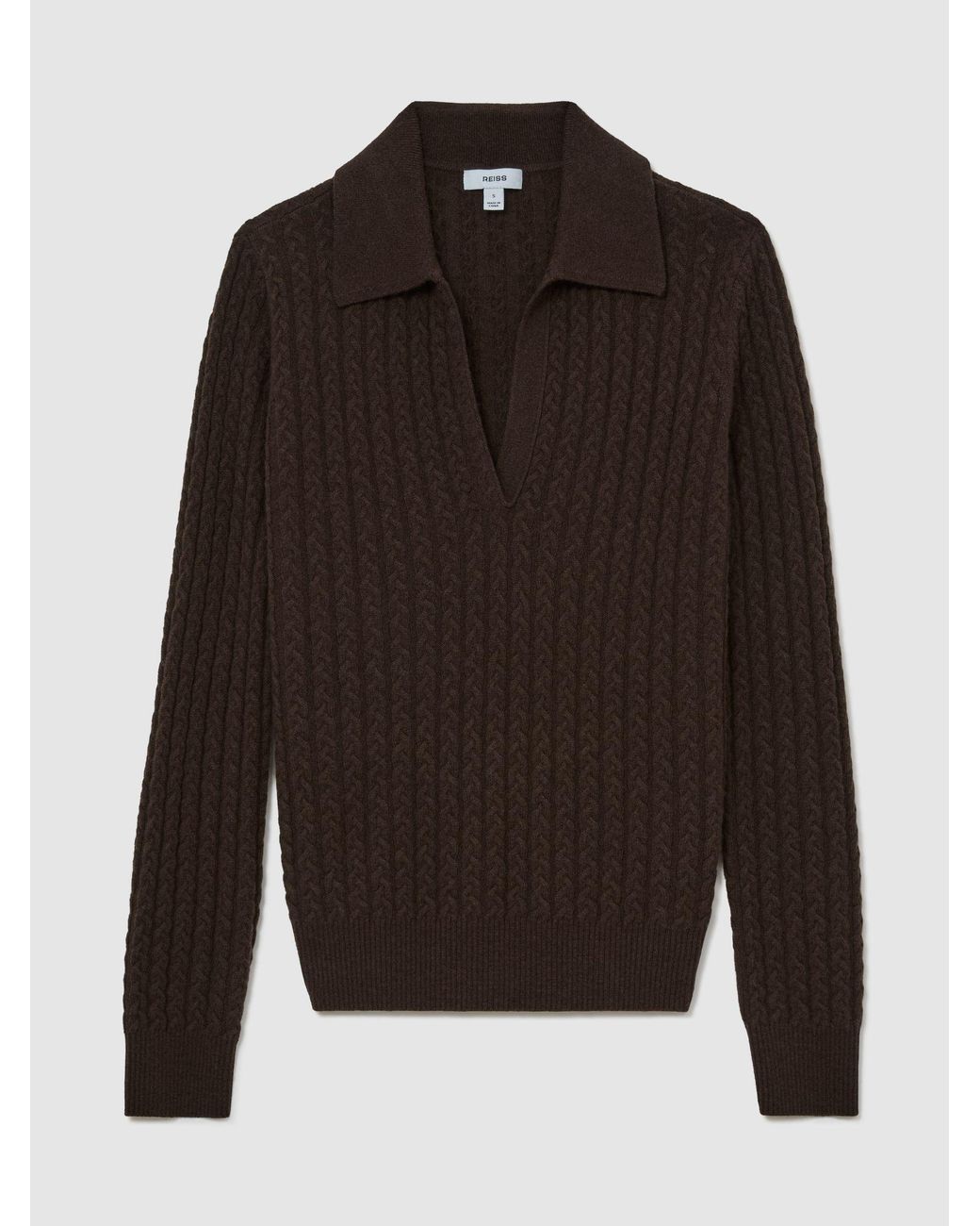 Reiss Black Millie - Grape Burgundy Wool-cashmere Cable-knit Collared Jumper, Xs (us 2)