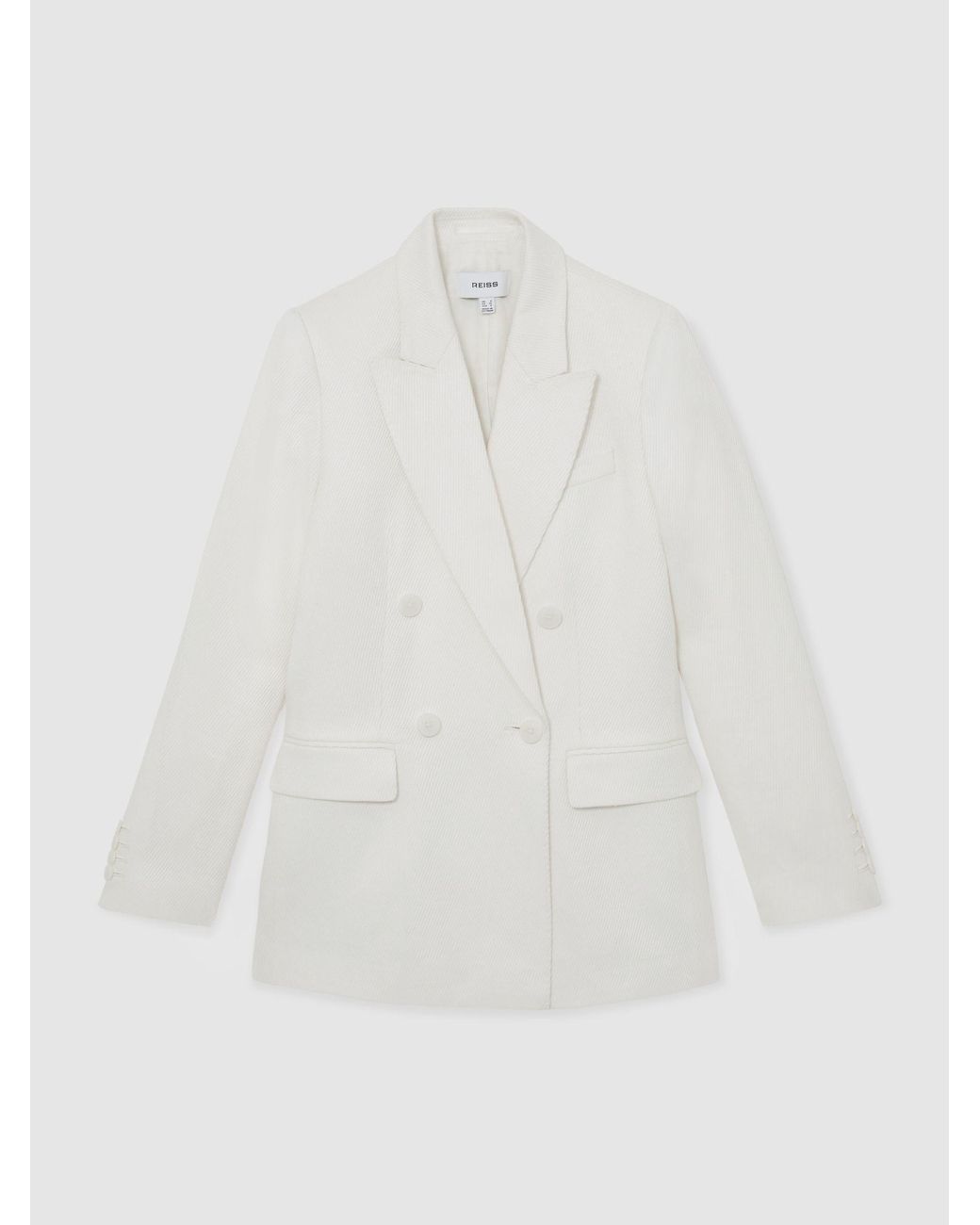 Reiss White Linen-Blend Double-Breasted Suit Jacket