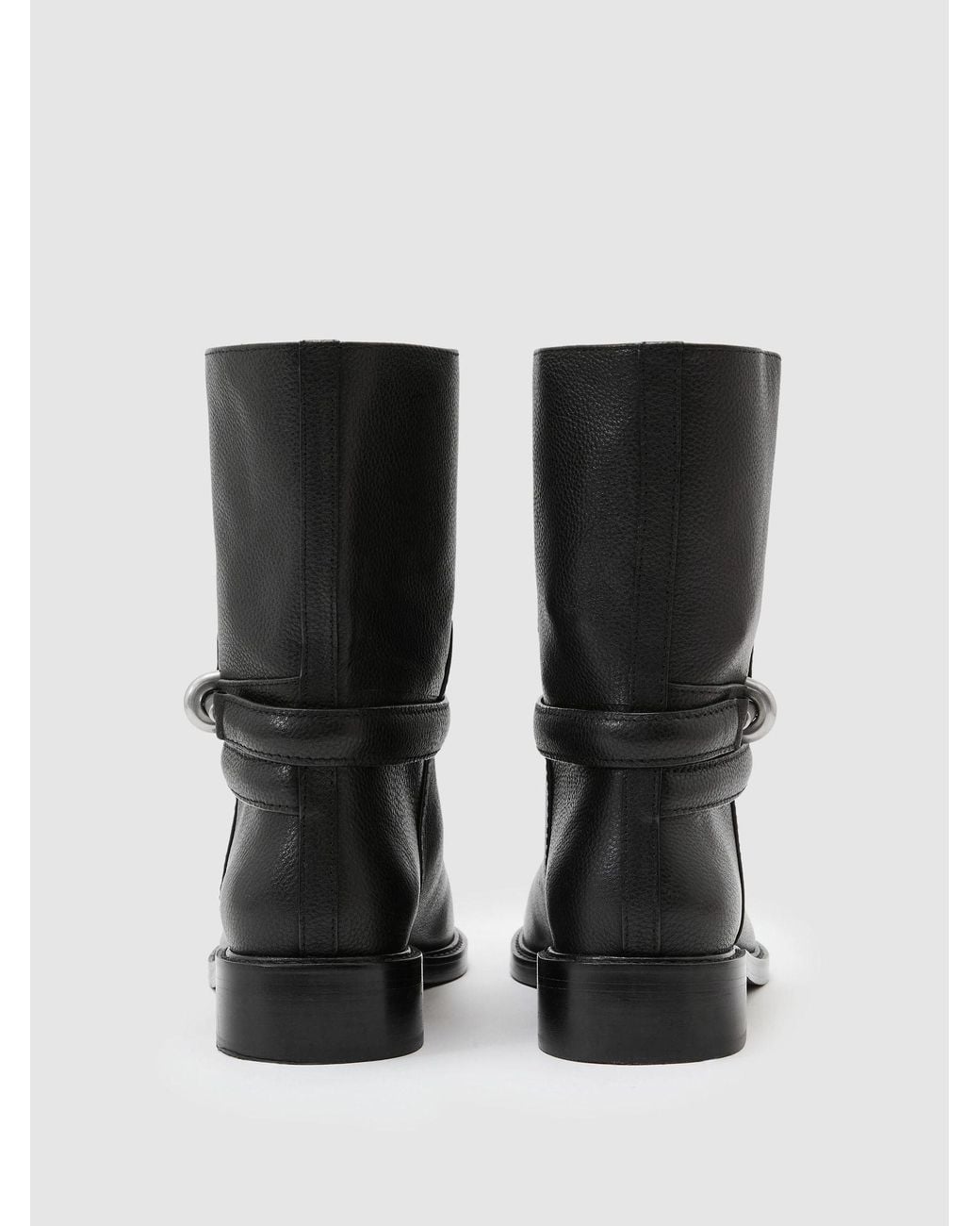 Reiss Black Leather Turnlock-Hardware Biker Ankle Boots
