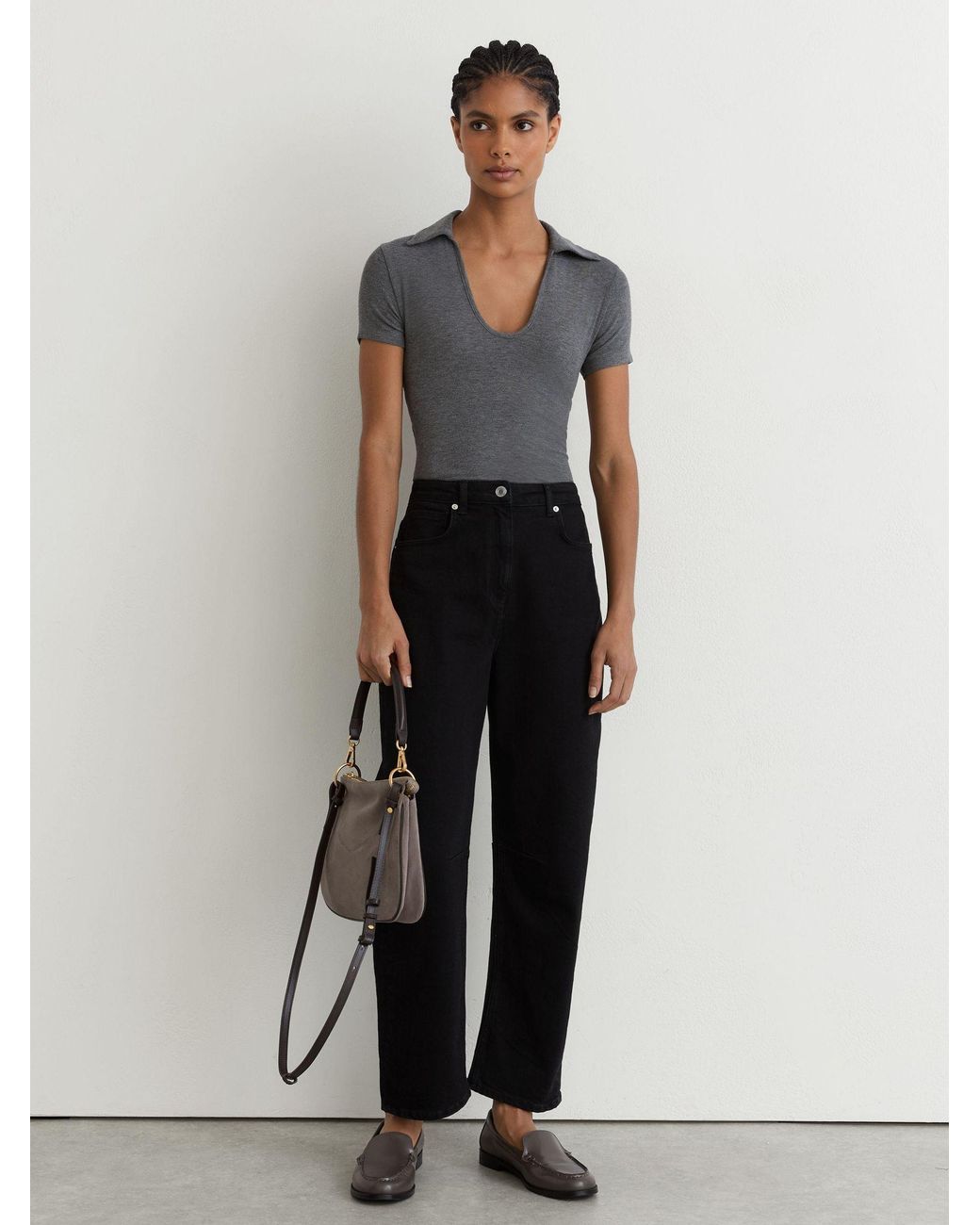 Reiss Black Scoop-Neck Jersey Polo Top