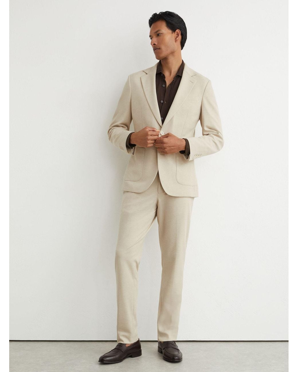 Reiss Natural Gerrard - Stone Tailored Fit Textured Jersey Single-breasted Suit Blazer, Us 40 for men