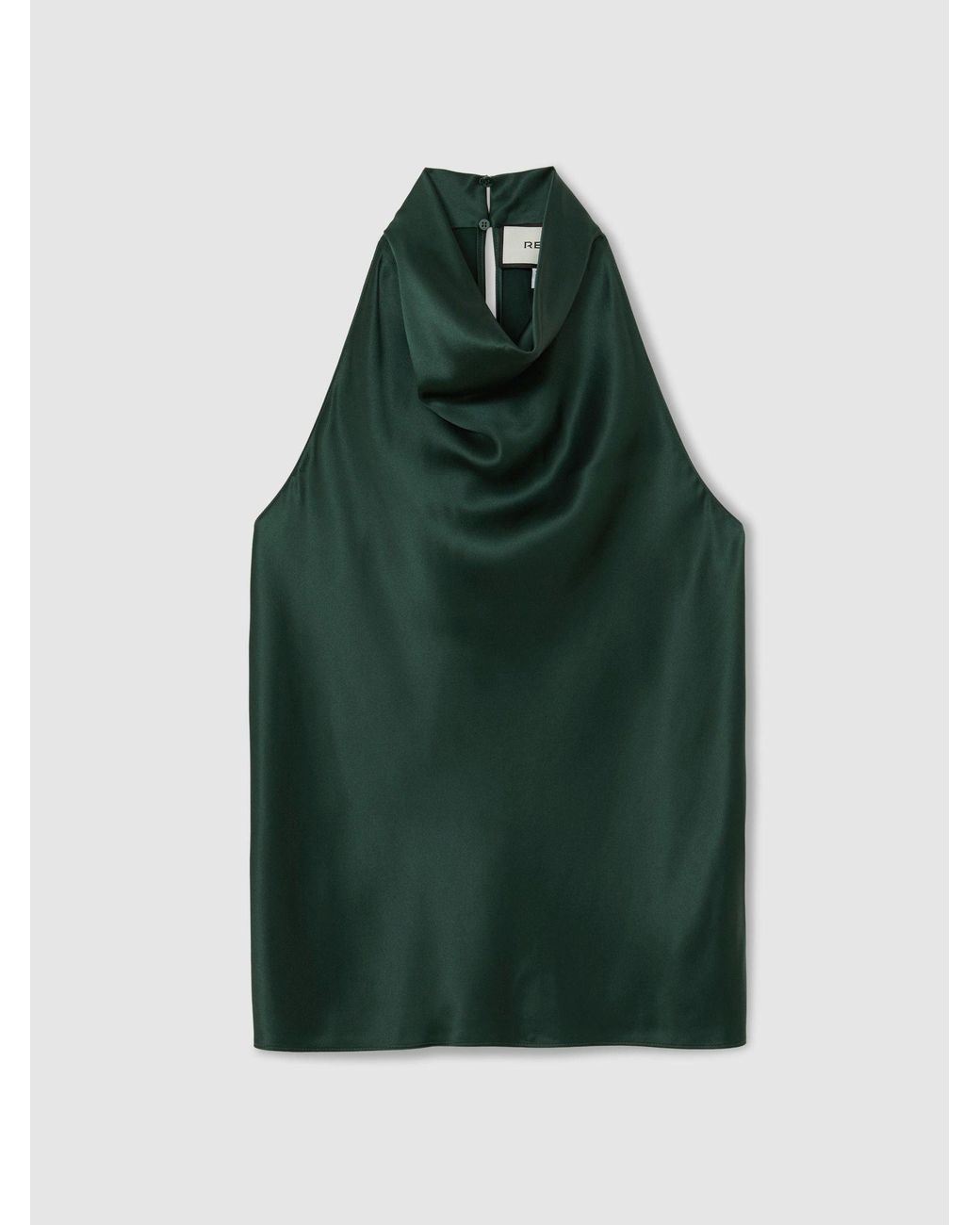 Reiss Black Kory - Teal Green Silk Cowl-neck Sleeveless Top, Us 10