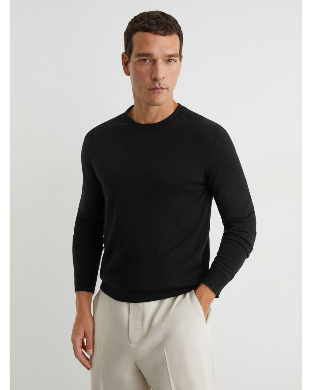 Reiss Wessex - Black Merino Wool Crew Neck Jumper, Xl for men