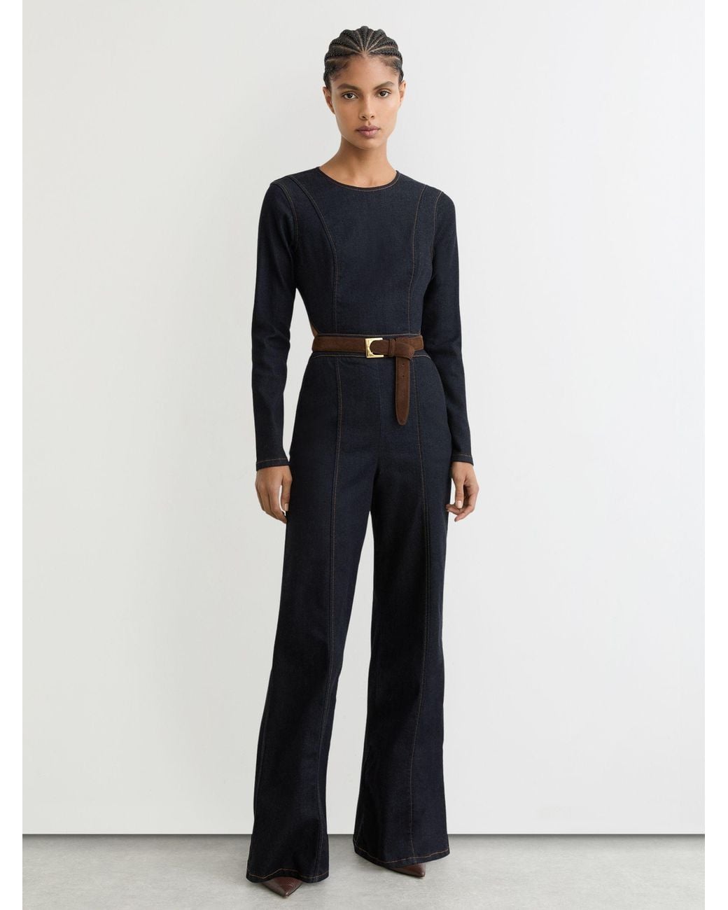 Reiss Multicolor Wide-Leg Open-Back Denim Jumpsuit