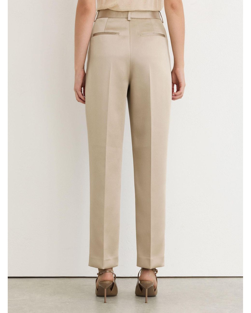 Reiss Natural Champagne Neutral Ellen Taper Petite Satin Single-Pleat Tapered Trousers