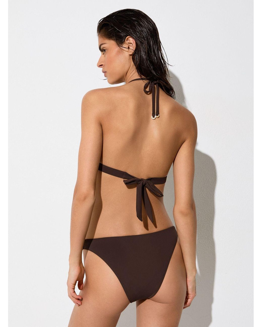 Reiss Brown Fixed-Side Brazilian Bikini Bottoms