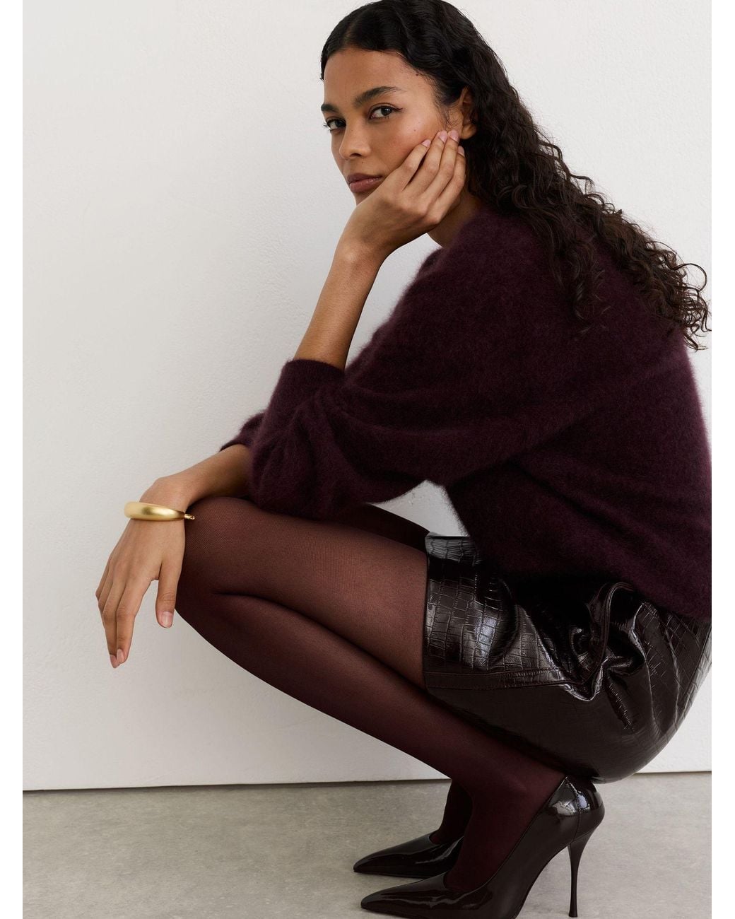 Reiss Brown Coloured 40 Denier Tights, S & M