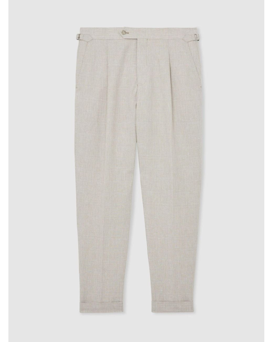 Reiss White Linen-Cotton Check Tapered Trousers for men