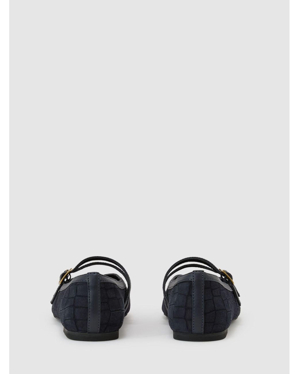Reiss Blue Suede Croc-Embossed Ballet Flats