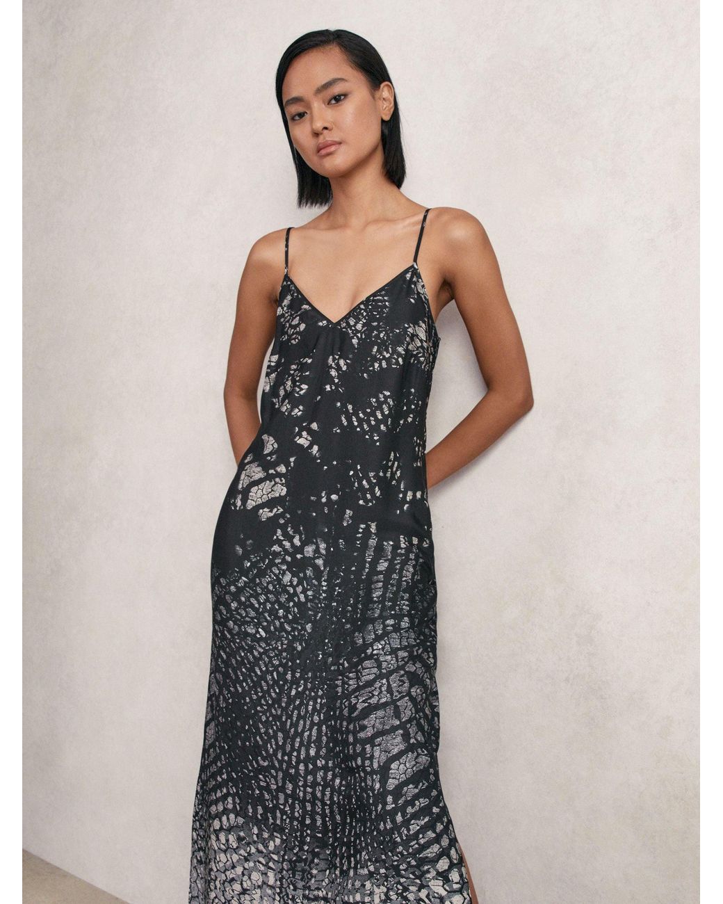 Reiss Blue Printed Maxi Slip Dress