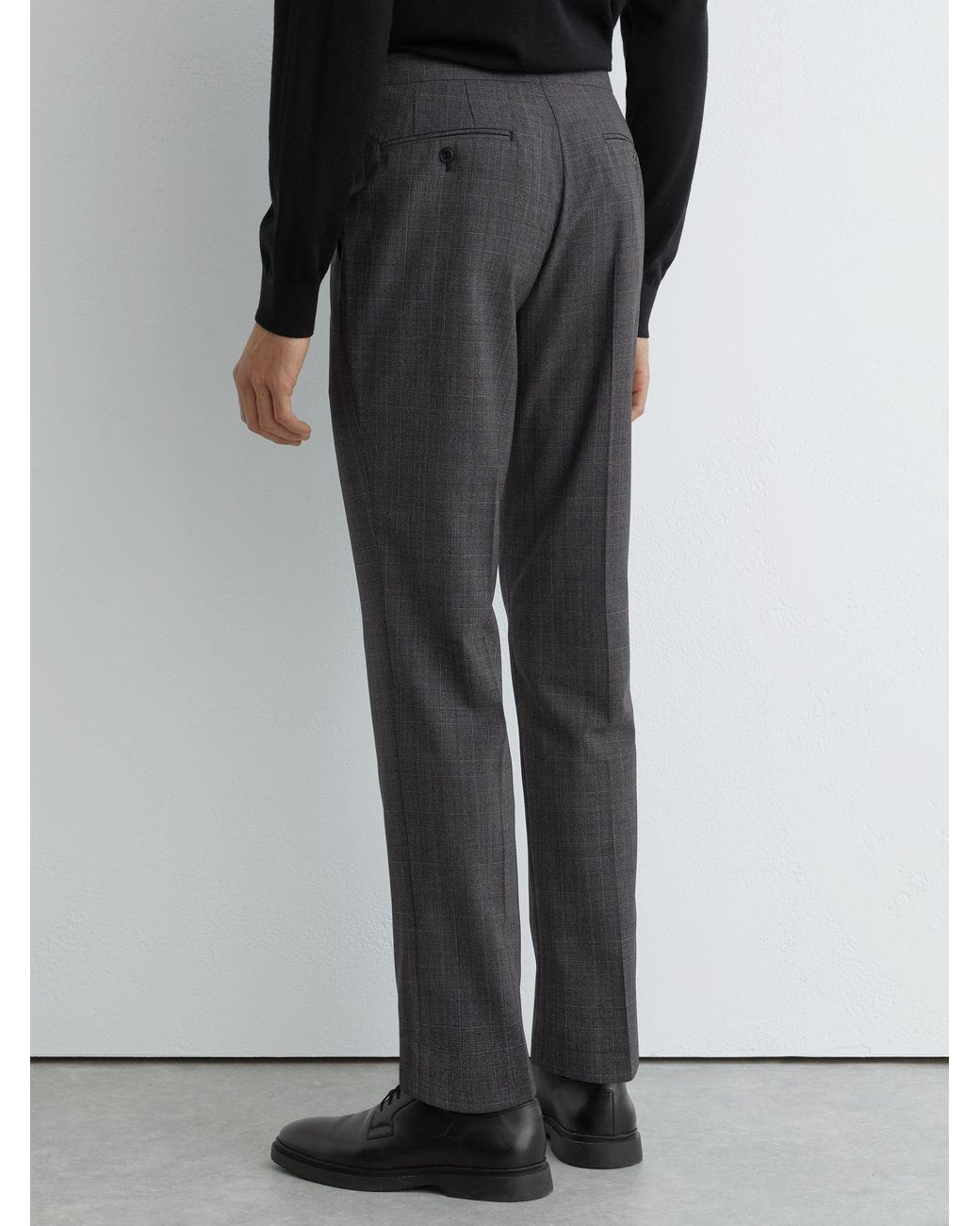 Reiss Gray Venue - Charcoal Grey Tailored Fit Wool-blend Check Suit Trousers, 32 for men