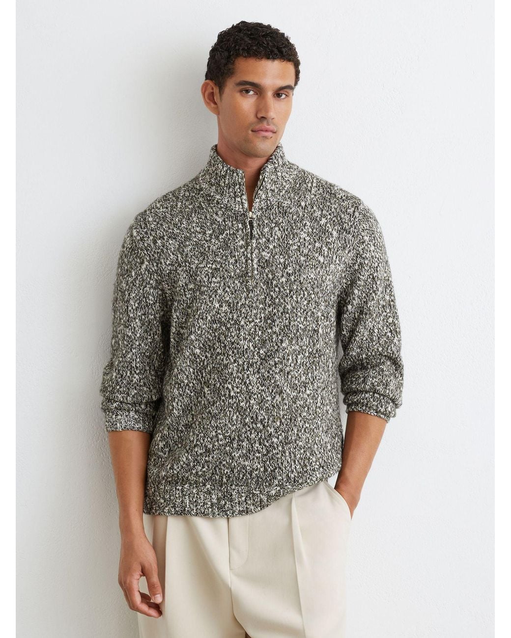 Reiss Gray Cotton And Wool Speckled Knit Jumper for men