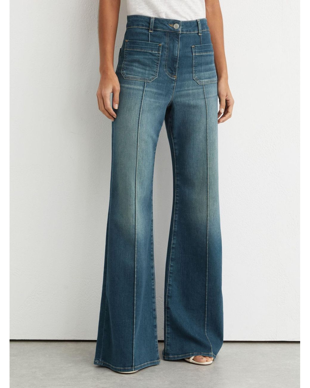Reiss Blue Mid Sakura Tall Patch-Pocket Flared Jeans