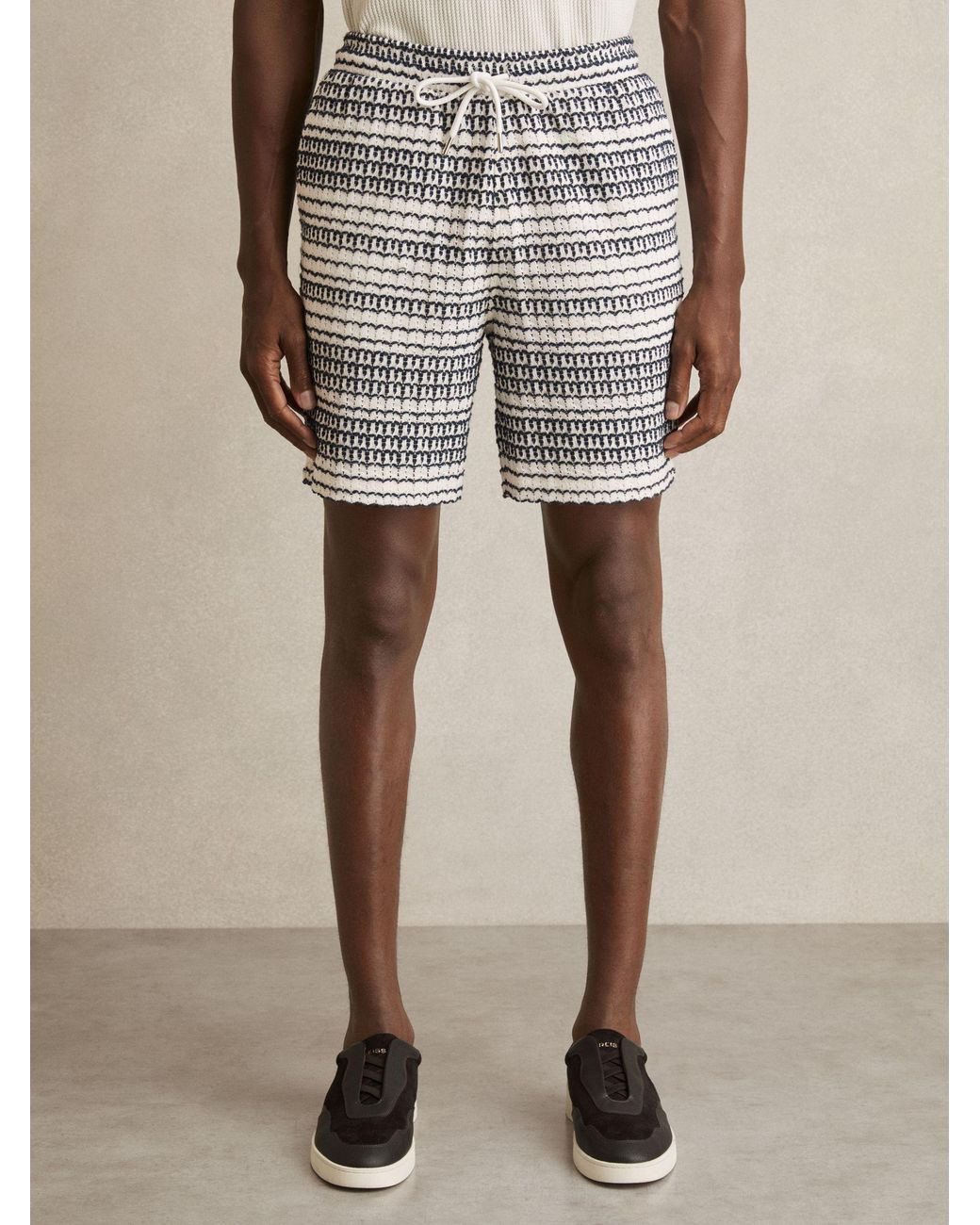 Reiss Natural Haze Crochet Drawstring Shorts for men