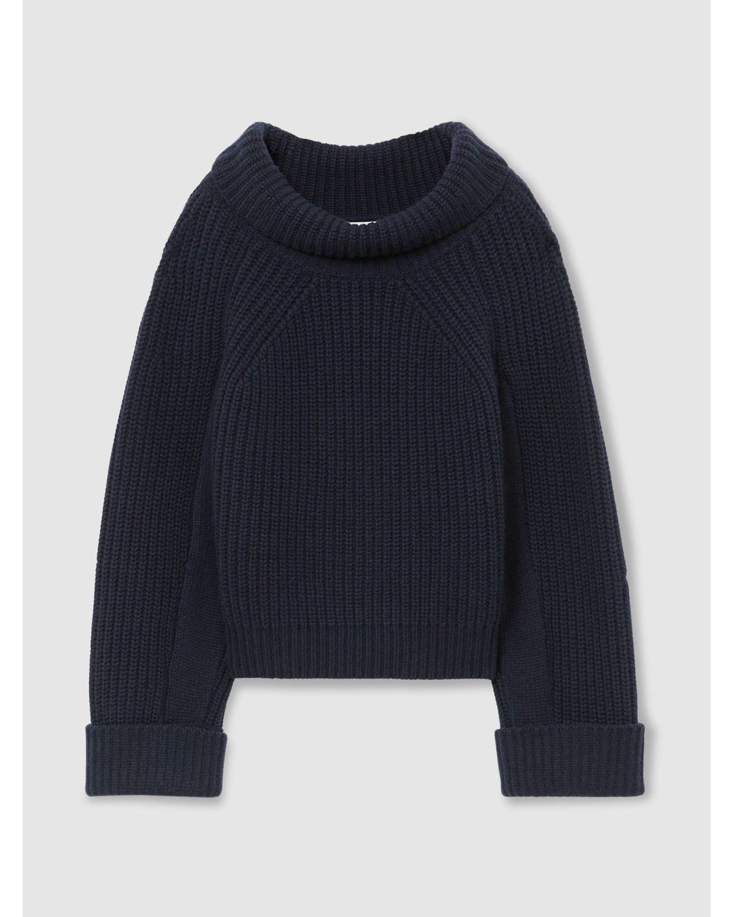 ATELIER Blue Wool-Cashmere Ribbed Roll-Neck Jumper