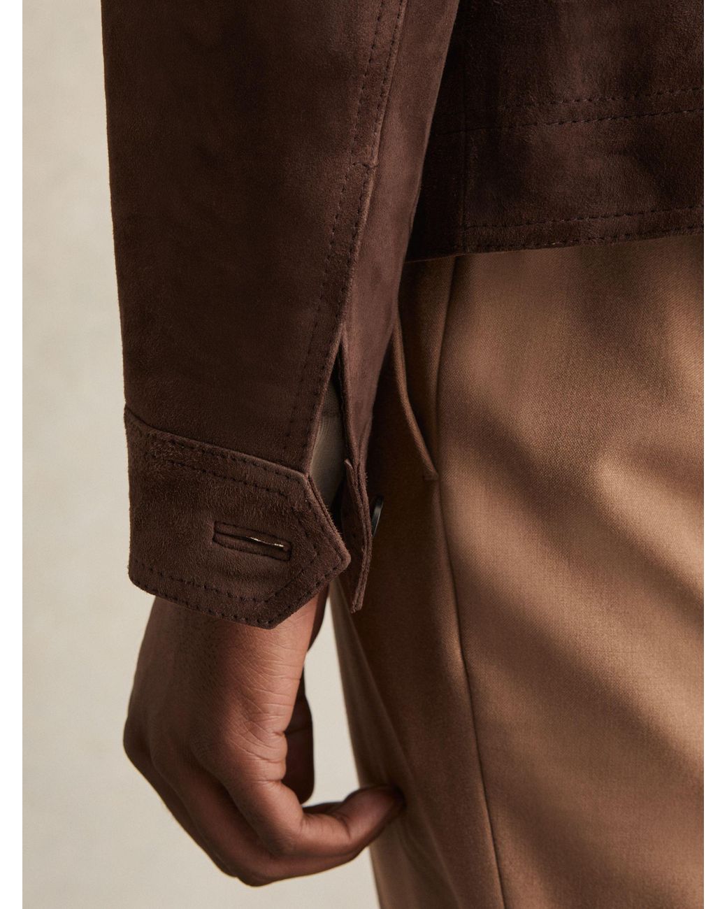 Reiss Brown Suede Button-Through Trucker Jacket for men