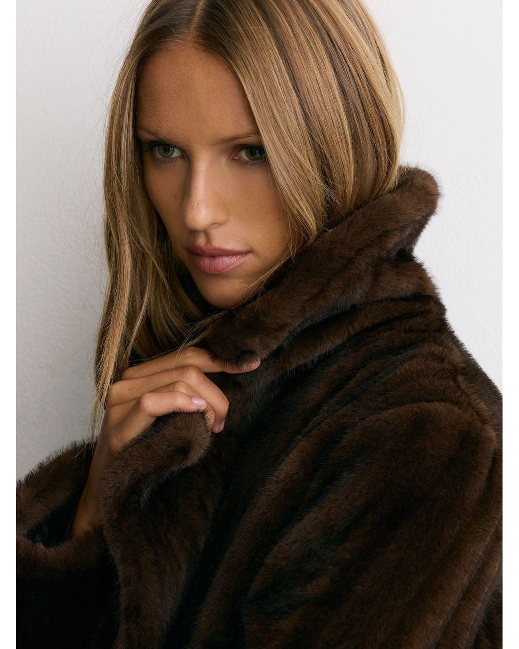 Reiss Black Faux-Fur Double-Breasted Long Coat
