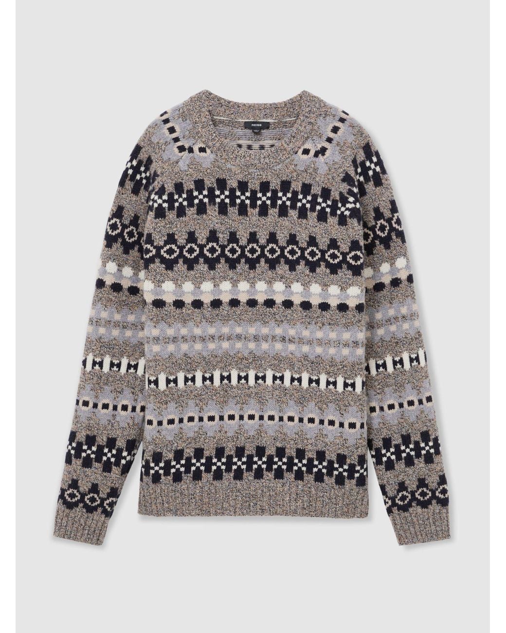 Reiss Gray Wool-Blend Tweed-Jacquard Crew-Neck Jumper for men